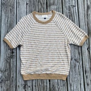 Ladies M UNIVERSAL THREAD Gold Cream Stripe Raglan Short Sleeve Sweatshirt 70s